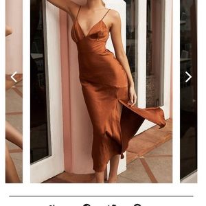 Downtown Cami Strap Front Split Midi Dress Rust